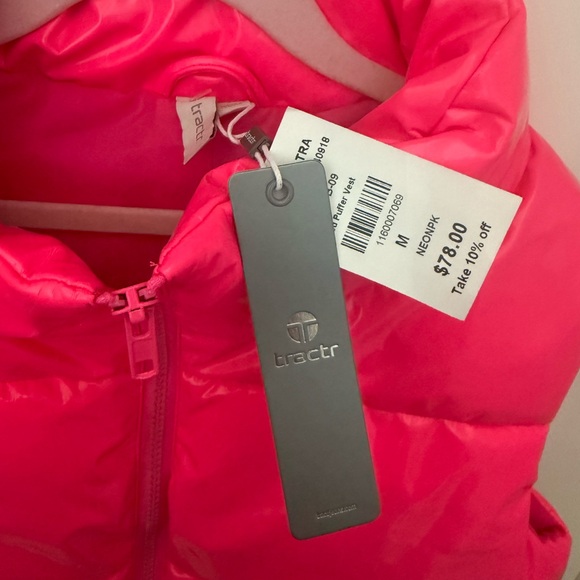 NWT Tractr Girls Cropped Neon Pink Puffer Vest Size M - Picture 3 of 4